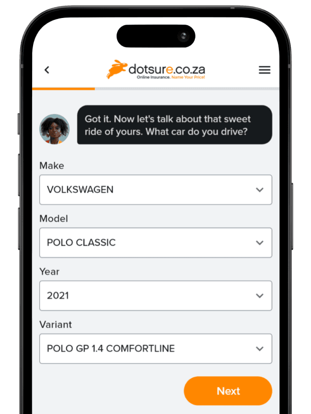 An iPhone showing the motor quote and buy process.